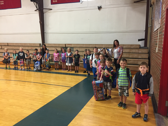 Well...we had a very successful first day!  Here is a picture of the kindergarten classes as they lined up to go to their classrooms this morning!  