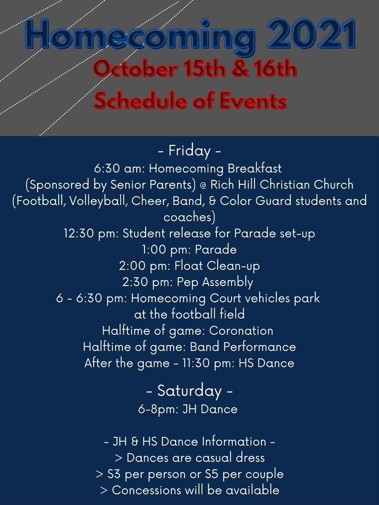 Homecoming Schedule of Events
