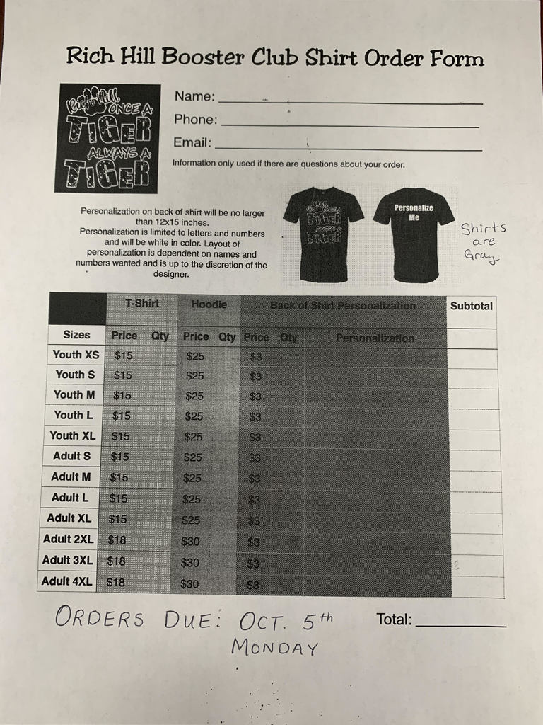 Booster Shirt order form